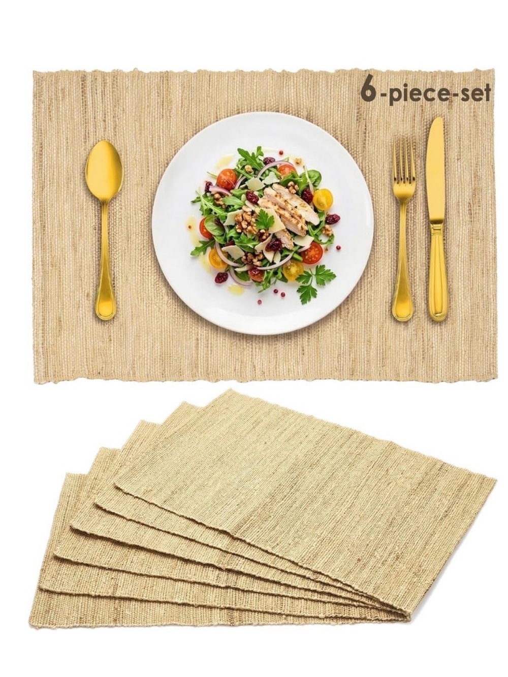Placemats Set of 6, Ramie Placemats for Dining Table, Natural Woven Place Mats